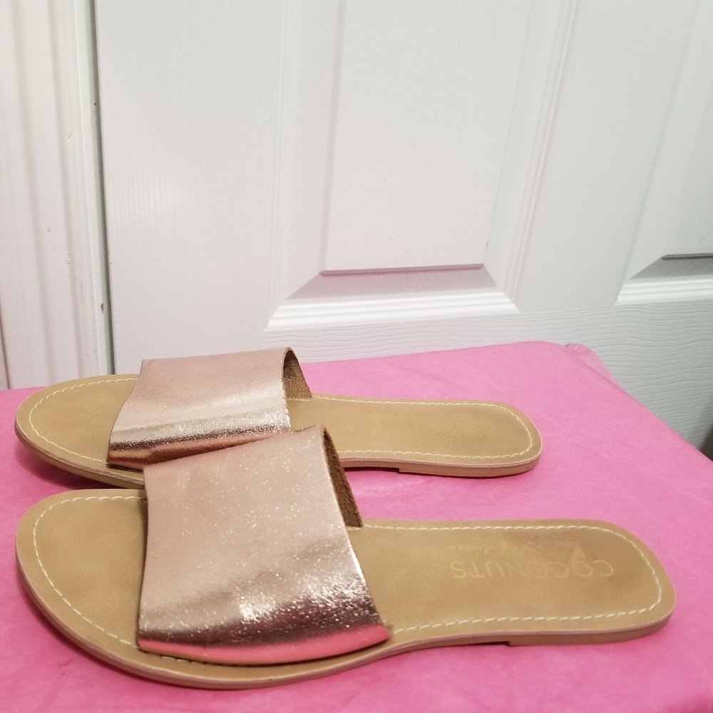 Coconuts, by Matisse - Rose Gold Metallic Cabana Sandals, Leather Upper - Size 9